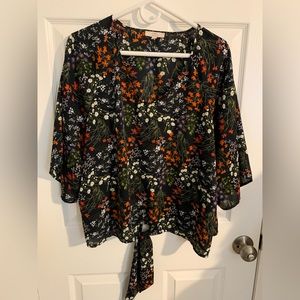 Como Vintage XL tie-front navy floral blouse
